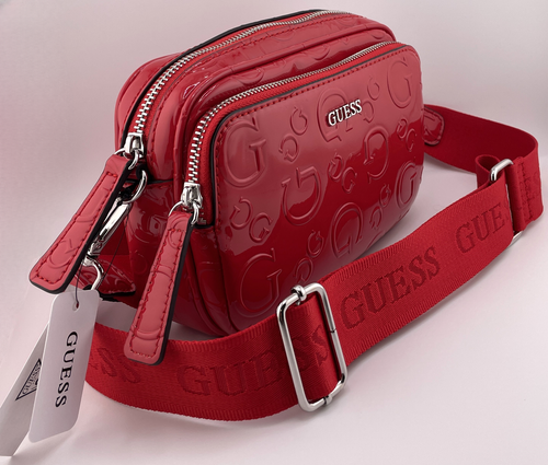 GUESS MUIR LOGO CROSSBODY SHOULDER BAG HANDBAG Red Patent • AUTHENTIC New BNWT - Picture 19 of 24