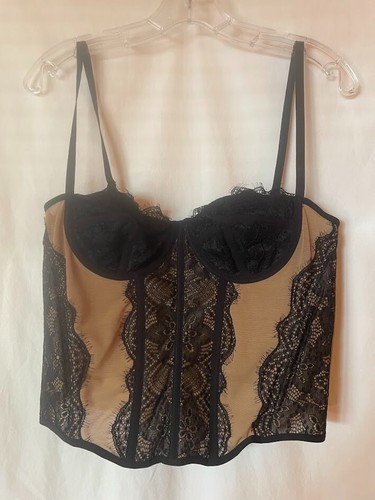 Baileydel Neu Spitzen Bustier Korsett Gr. XL Nude mit Schwarz Spitze Party Sexy Stretch - Bild 2 von 5