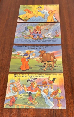 Lot of 4 Antique Comic humor Tichnor Limen Postcard unposted, excellent colors