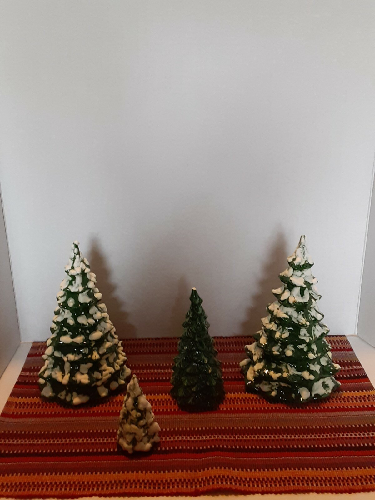 Vintage Mini Ceramic Christmas Tree Set of 4 Village Small Table Decor