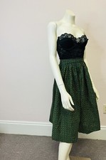 VTG 50s 60's Circle Skirt Side Zip Green  Black Polka Dot Novelty Metal Zip S