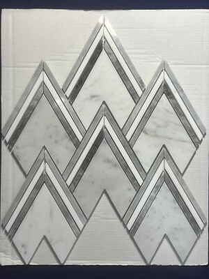 S35 Carrara White Grey Marble Arrow Mosaic Tile Kitchen Bathroom Polished