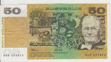 Banknote 1991 Australia $50 Fraser Cole paper prefix WEB 033855 cat R513, EF