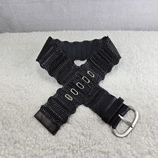 Wide Black Belt Woven Faux Leather Cord Silve Buckel Career Wear Cottage Core Sz