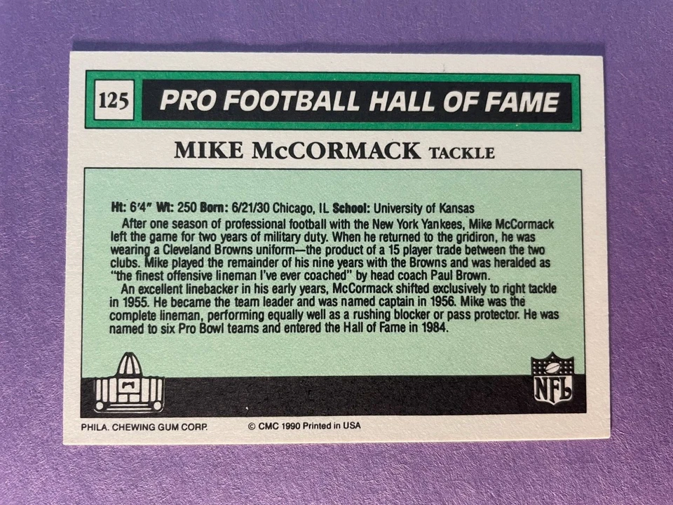 SIGNED MIKE McCORMACK 1990 SWELL FOOTBALL CARD AUTOGRAPHED - HOF - BROWNS - Image 2 of 2