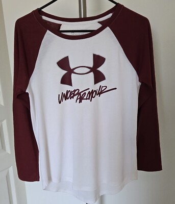 Under Armor - light fall blouse for girls (white and burgundy) - long sleeves