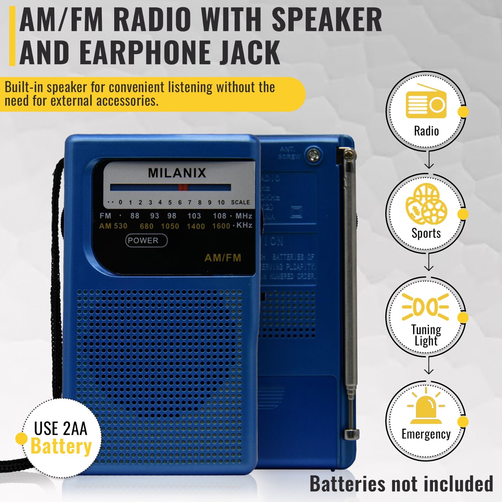 Portable AM/FM Radio w/LED Tuning Indicator, Digital Speaker, Weather