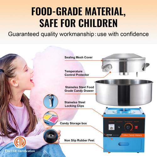 VEVOR Macchina Zucchero Filato Commerciale 1000 W per Feste in Famiglia Blu - Afbeelding 4 van 12