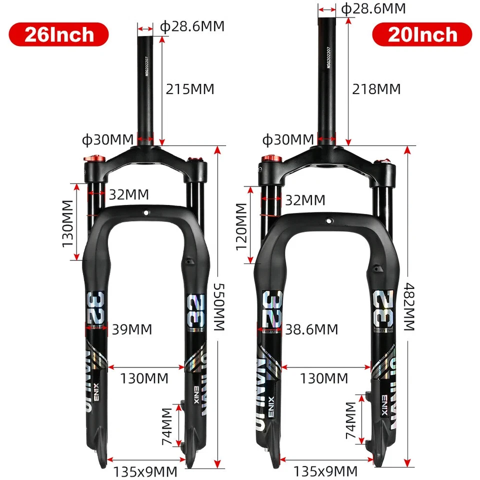 MTB Bike Suspension Forks 20 26 Inch Snow Bike Fork 4.0" Tire 135x9mm Fat Forks - Image 4 of 4