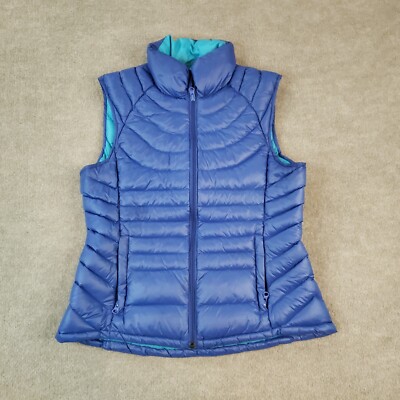 Bernardo Puffer Vest Womens Medium Blue Goose Down Full Zip Mock Neck Outdoors