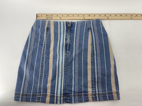 Wild Fable Jean Skirt Womens Size 0 Blue Denim & Multi Color Stripes 24” Waist - Picture 4 of 7