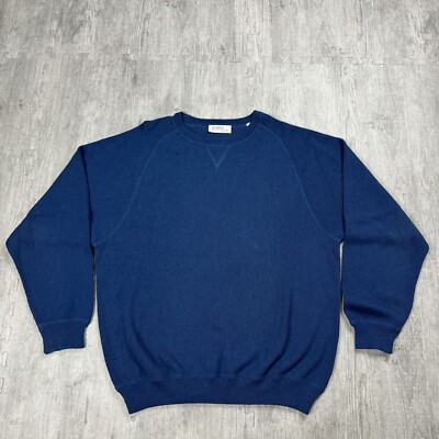 VTG A.O. WHITE SIGNATURE SINGLE V BABY ALPACA KNIT PULLOVER SWEATER MENS BLUE XL