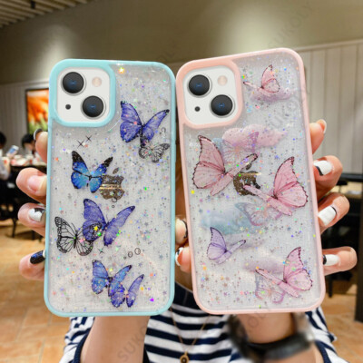 Creative Clear Butterfly Glitter Case For iPhone 15 14 13 12 11 Pro Max 7 8 Plus
