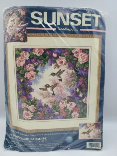Sunset Needlepoint Kit HUMMINGBIRD PARADISE 12154 Lena Liu 14" x 14" 2000
