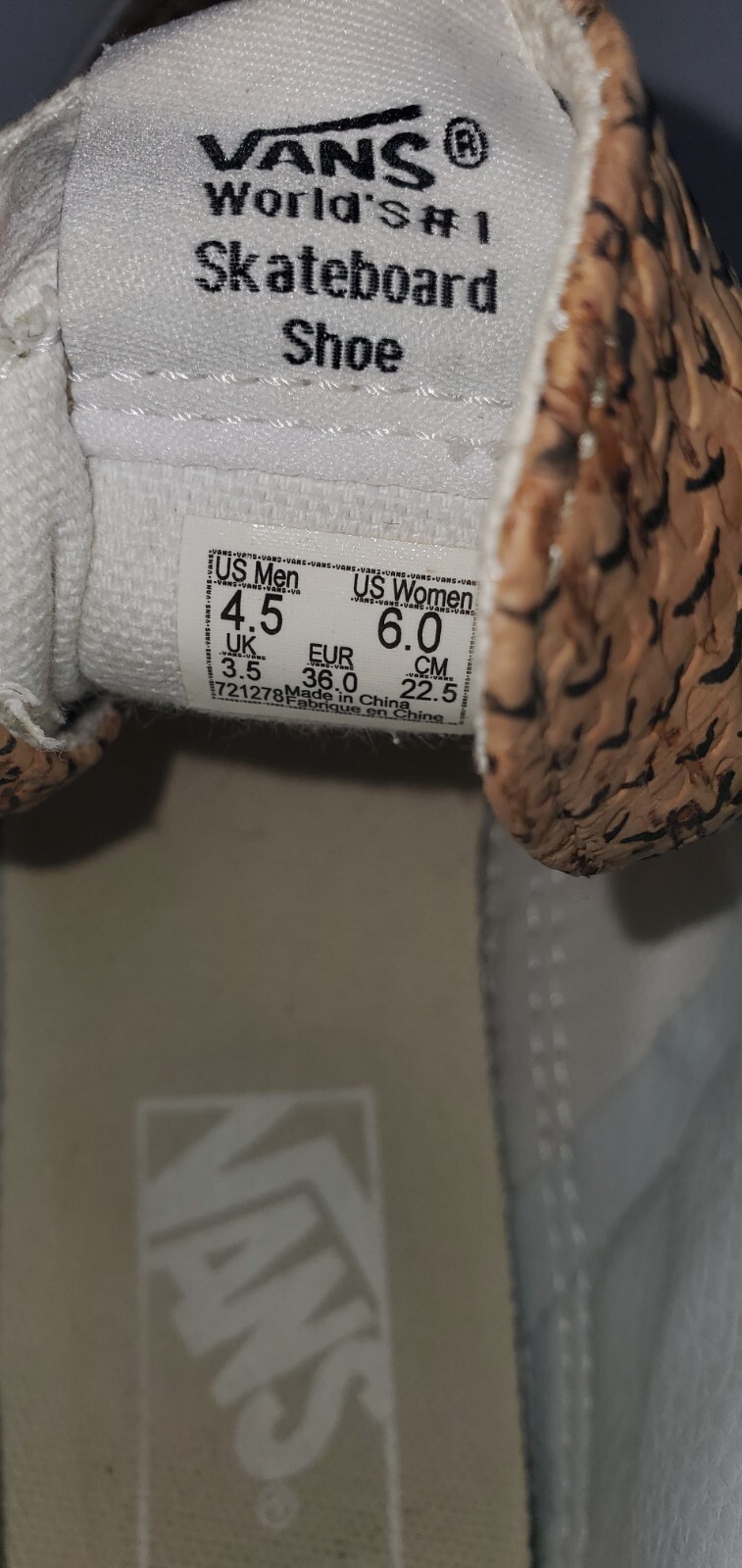 Vans Sk8 Hi 'SLIM' Embossed Cork Womens 6 Mens 4.5. Limited Edition Rare thumbnail 8