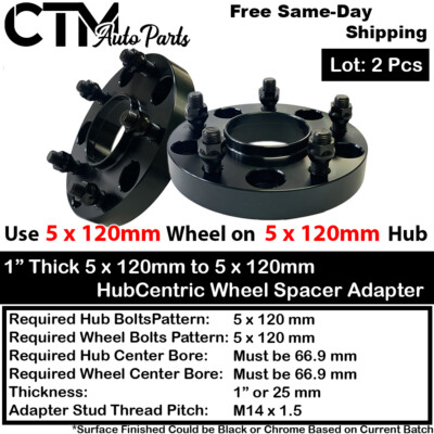 2x 1'' Thick 5x120mm 66.9mm Bore HubCentric Wheel Spacer Fit Buick Cadillac Chevy