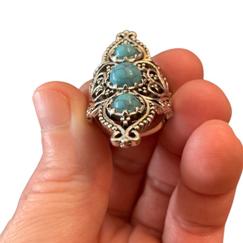 Antique Silver Plated Turquoise Bohemian Vintage Rings Mix Style Ethnic Gifts - Picture 53 of 59