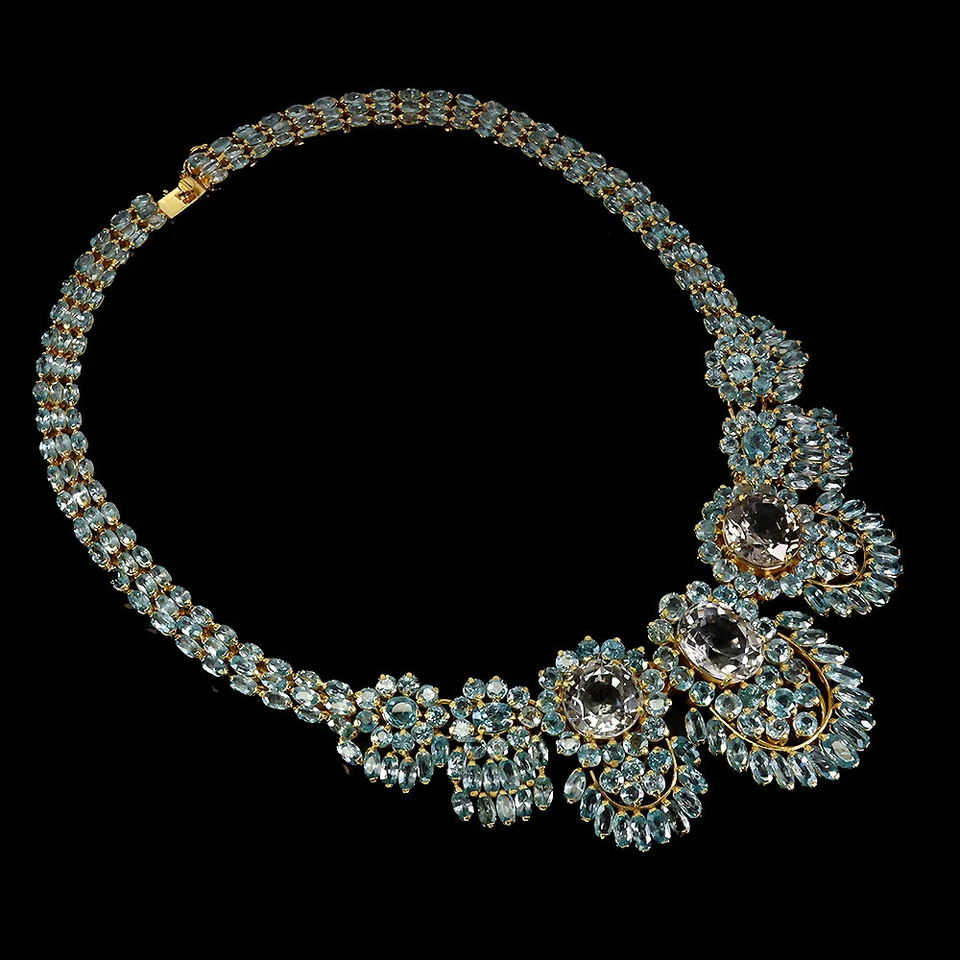 925 Argento Sterling Collana Ovale Quarzo 17x14mm Blu Zircone Gemma Fatto a Mano - Immagine 2 di 4