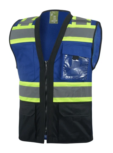 Surveyor Blue/Black Two Tones Safety Vest, ANSI/ ISEA  Photo ID Pocket (802BL) - product listing photo