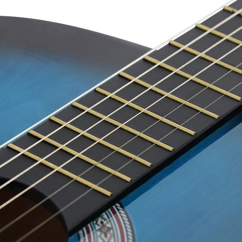  Blau Anfänger Akustikgitarre mit Gitarrengoffer Gurt Stimmgerät und Plektrum - Bild 7 von 8