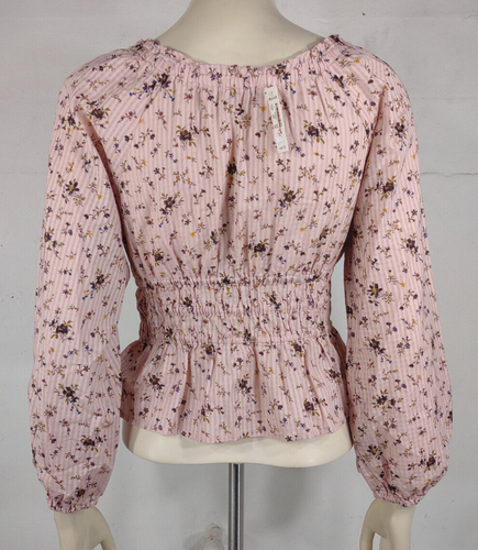 NWT Madewell pink floral smocked waist peasant top blouse ladies Small - Picture 5 of 9