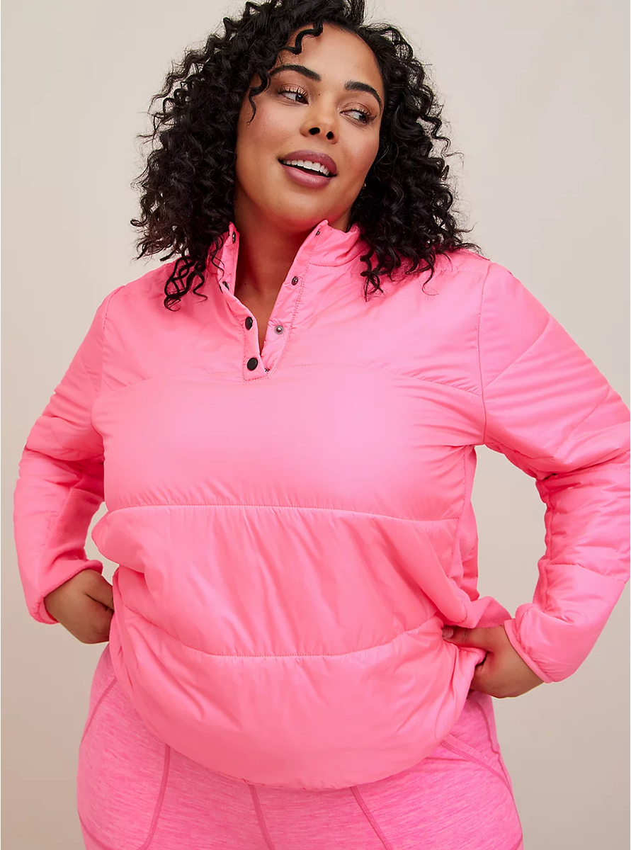 Torrid HAPPY CAMPER PUFFER ACTIVE PULLOVER JACKET PINK 12 Large