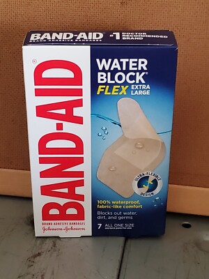 EXTRA LARGE BAND-AID BRAND ADHESIVE BANDAGES Water Block Flex 7 ct. NIB
