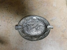 ANTIQUE GERMAN 800 SILVER ANGEL AND SWANS REPOUSSE SCENE ASHTRAY