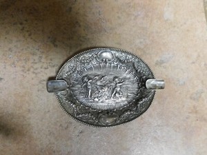 ANTIQUE GERMAN 800 SILVER ANGEL AND SWANS REPOUSSE SCENE ASHTRAY