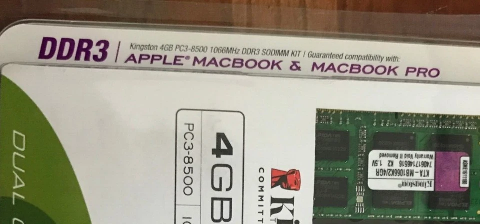 Kingston PC3-8500/1066MHz 4GB DDR3 SODDIM KIT FOR MAC BOOK AND MACBOOK PRO -NEW- - Image 2 of 3