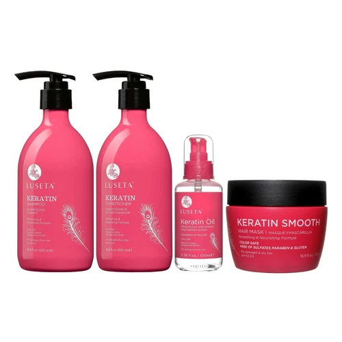 Luseta Keratin Smooth Shampoo Conditioner Serum Mask 4pcs Set Straight Wavy Hair