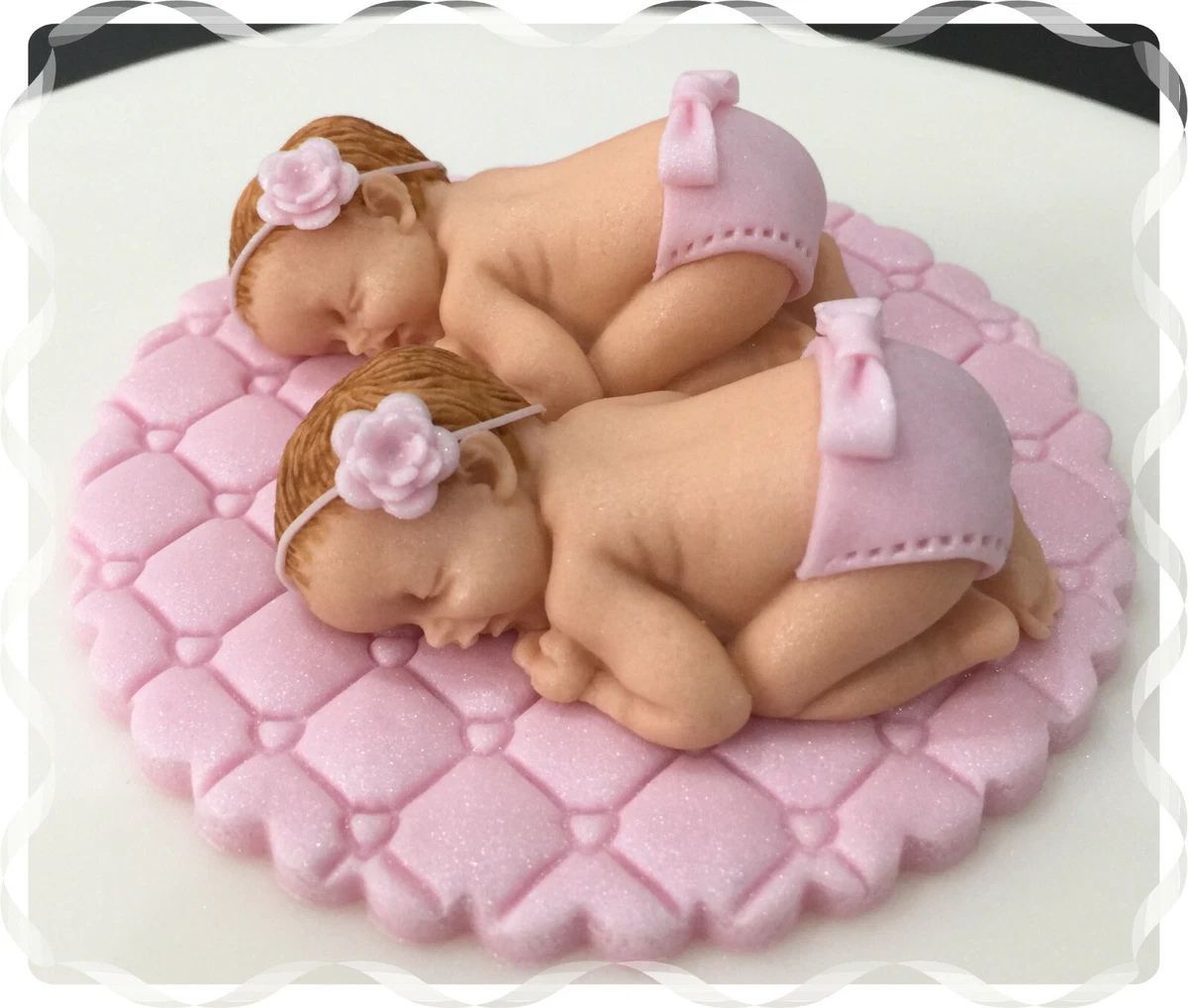 Handmade TWIN Girls cake topper TWINS baby shower Christening