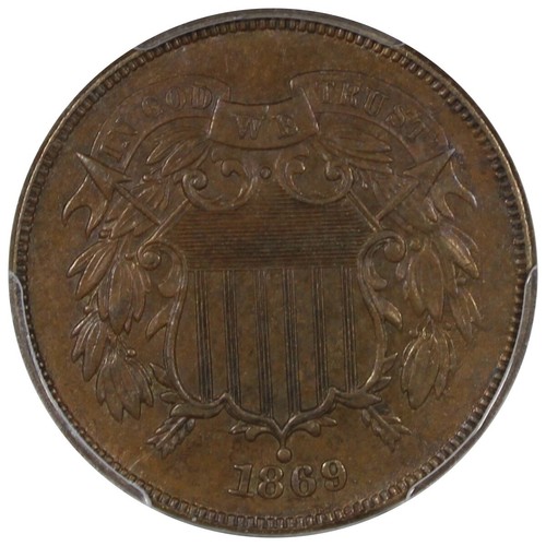 1869 Two Cent Piece graded MS62BN Uncirculated Type Coin - Picture 2 of 4