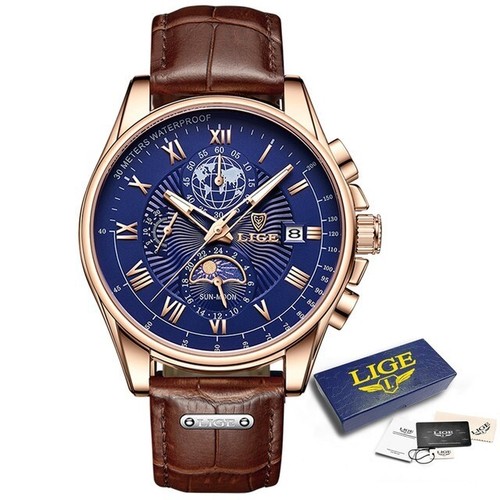 Orologio Cronografo Uomo Uomo Marca Moda Lusso Pelle Impermeabile Sport Quarzo - Foto 24 di 26