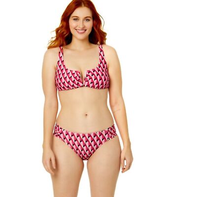 NWT Time and Tru Women's Geo Print V-Wire Bikini set size medium 8-10 pink swim
