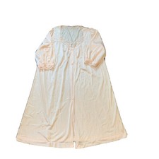 Vintage J C Penny Pink Nylon Robe Womens Large Lace Flower Trim 3/4  Sleeve Read