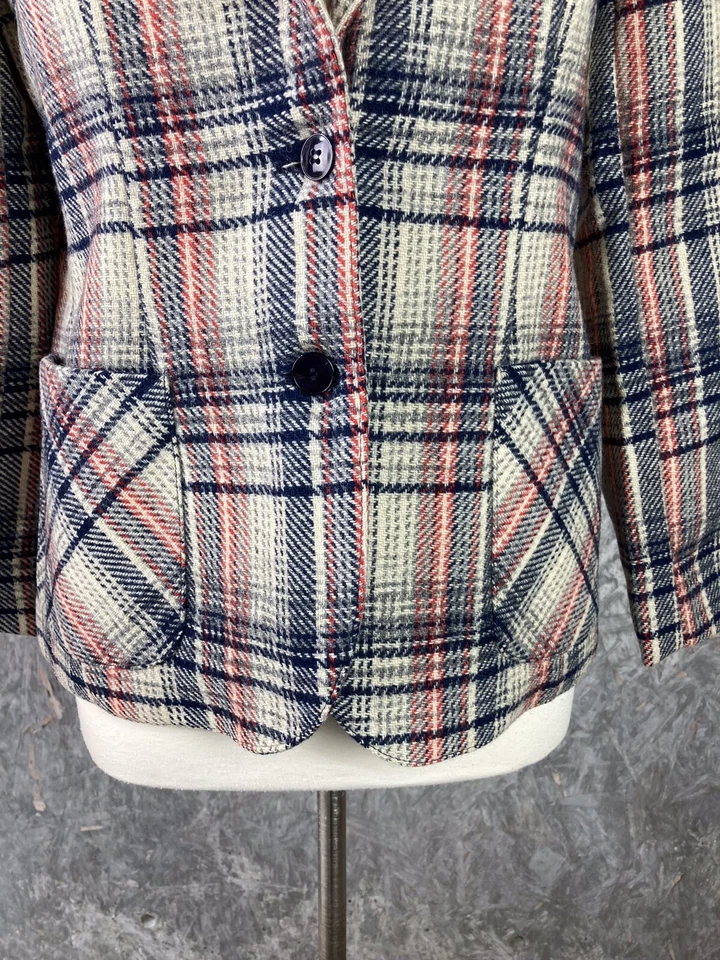 Винтажный Jack зимний размер 12 красный слоновой кости синий шерсти блейзер куртка работает маленький - Изображение 3 из 4