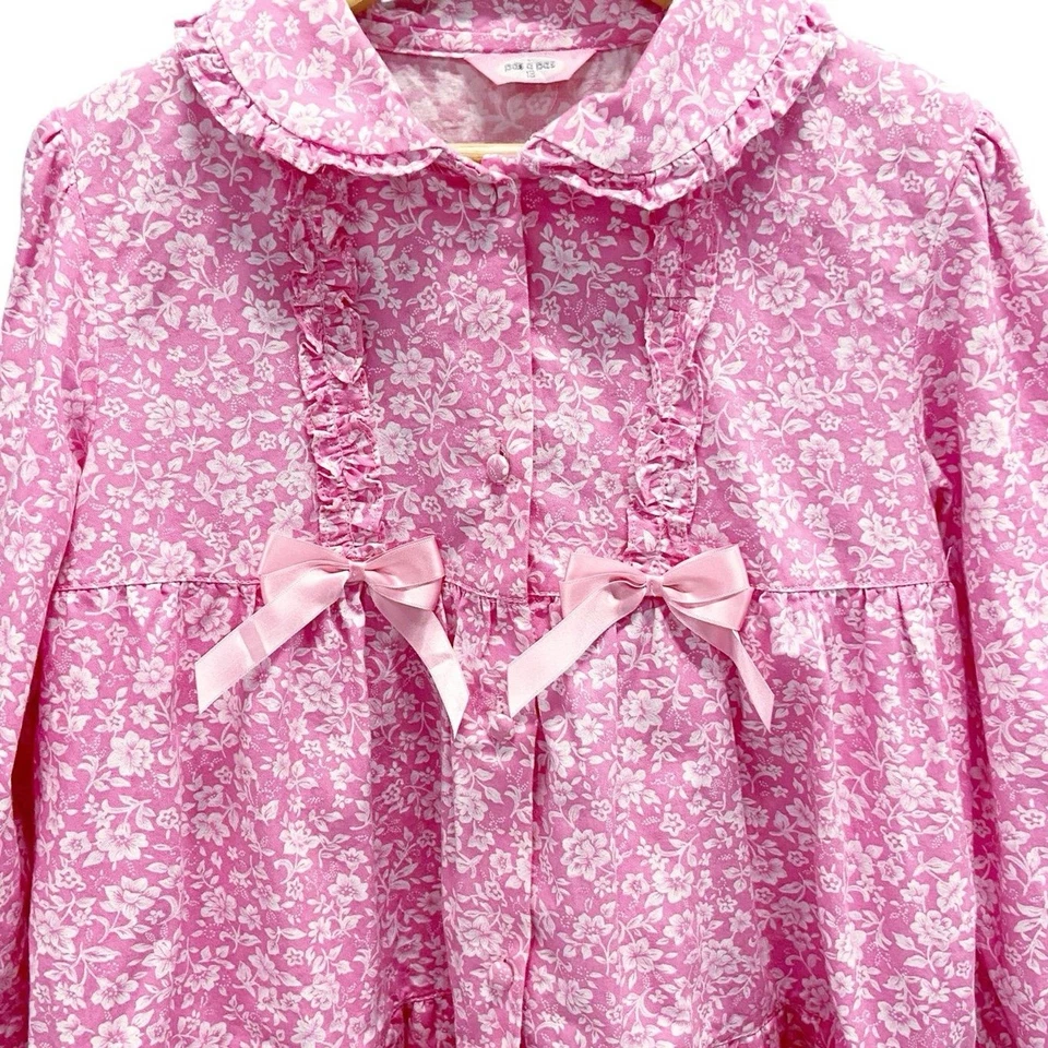 Vestido Floral Rosa - Lazos y Botones Forrados Encaje Volantes Niñas 13 Cottagecore Pascua Foto 3 de 4