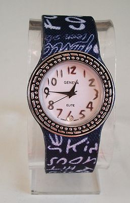WOMEN'S BLUE BBC&  WHITE WITH WRITING FASHION CASUAL FUN BANGLE WATCH