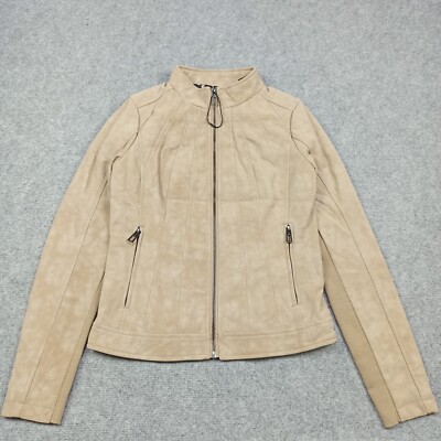 Desigual Damen Slim Bikerjacke XS Kunstleder Beige Braune