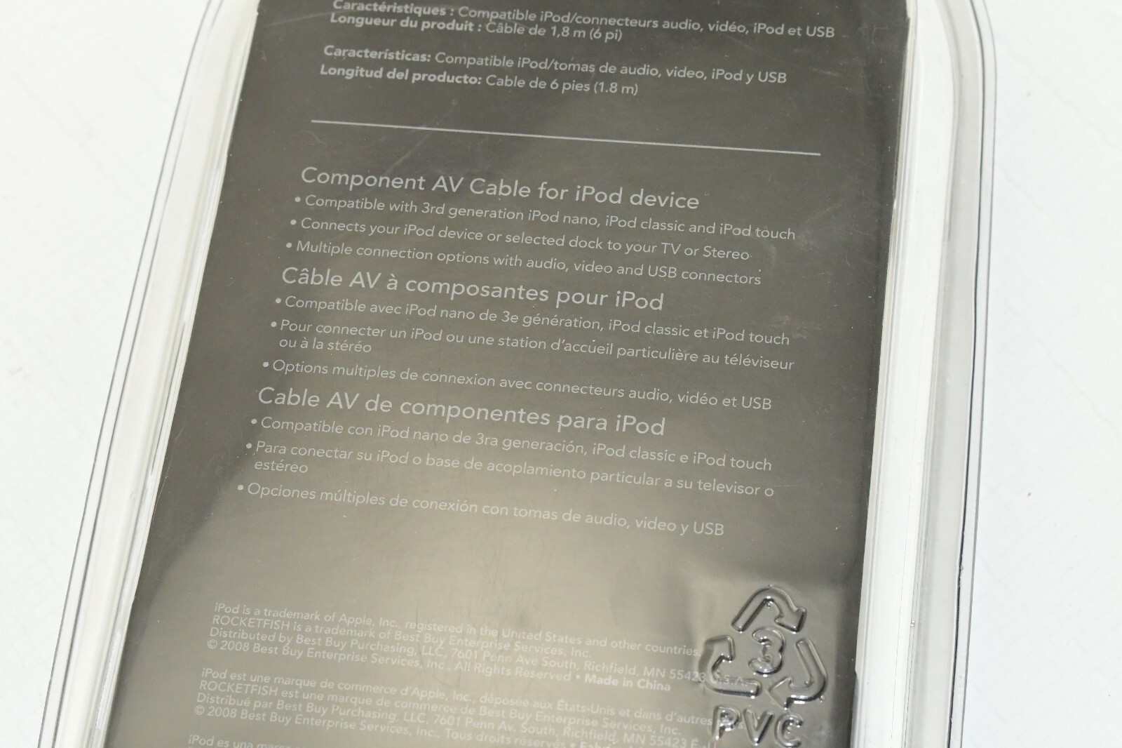 Rocketfish RF-IPODAV 1.8 M/6 ft Component AV Cable for iPod, Audio Video Connect