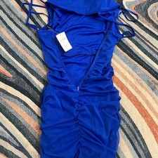 Windsor Royal Blue Ruched Mesh Bodycon Mini Dress, NWT, Size S