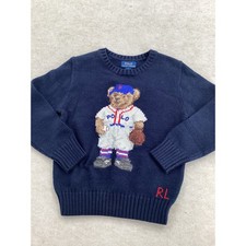 Polo Ralph Lauren Kids Navy Blue Baseball Polo Bear Cotton Sweater Size 5 NWT