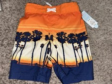 CAT JACK BOYS SWIM TRUNKS SUNSET PALM TREES SIZE 4-5 NWT