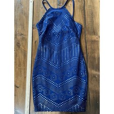 Jump Apparel Royal Blue Silver Studded Geometric Halter Bodycon Mini Dress XS
