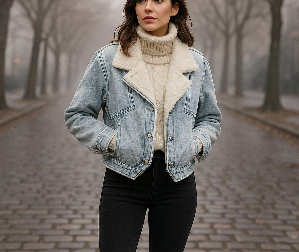 Chaqueta de mezclilla forrada Veronica Beard Neena Sherpa azul lavado ácido talla L nueva Foto 2 de 4