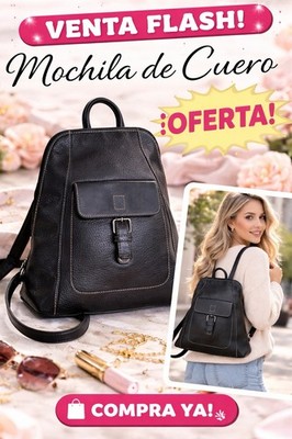Casual leather backpack for women with 2 compartments