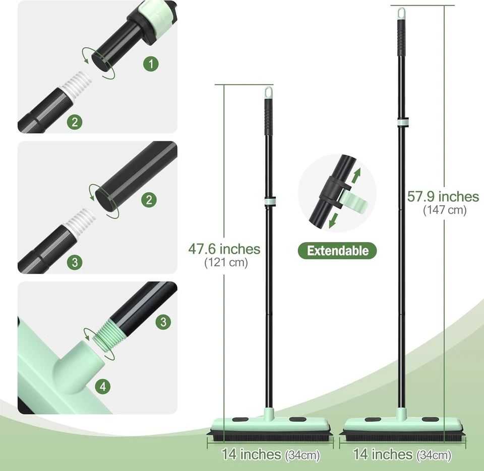 Rubber Broom Pet Hair Remover with Squeegee and Sweeper Rubber Scraper - image 2 of 4