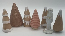 Target Bullseye Playground Set of 6 Farmhouse Ceramic Christmas Trees PInk Wood