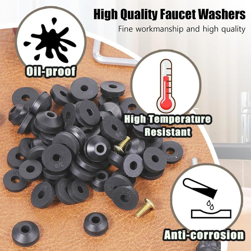 48PCS Outdoor Faucet Repair Kit Rubber Washers & Brass Screws Sink Hose Seal Ass